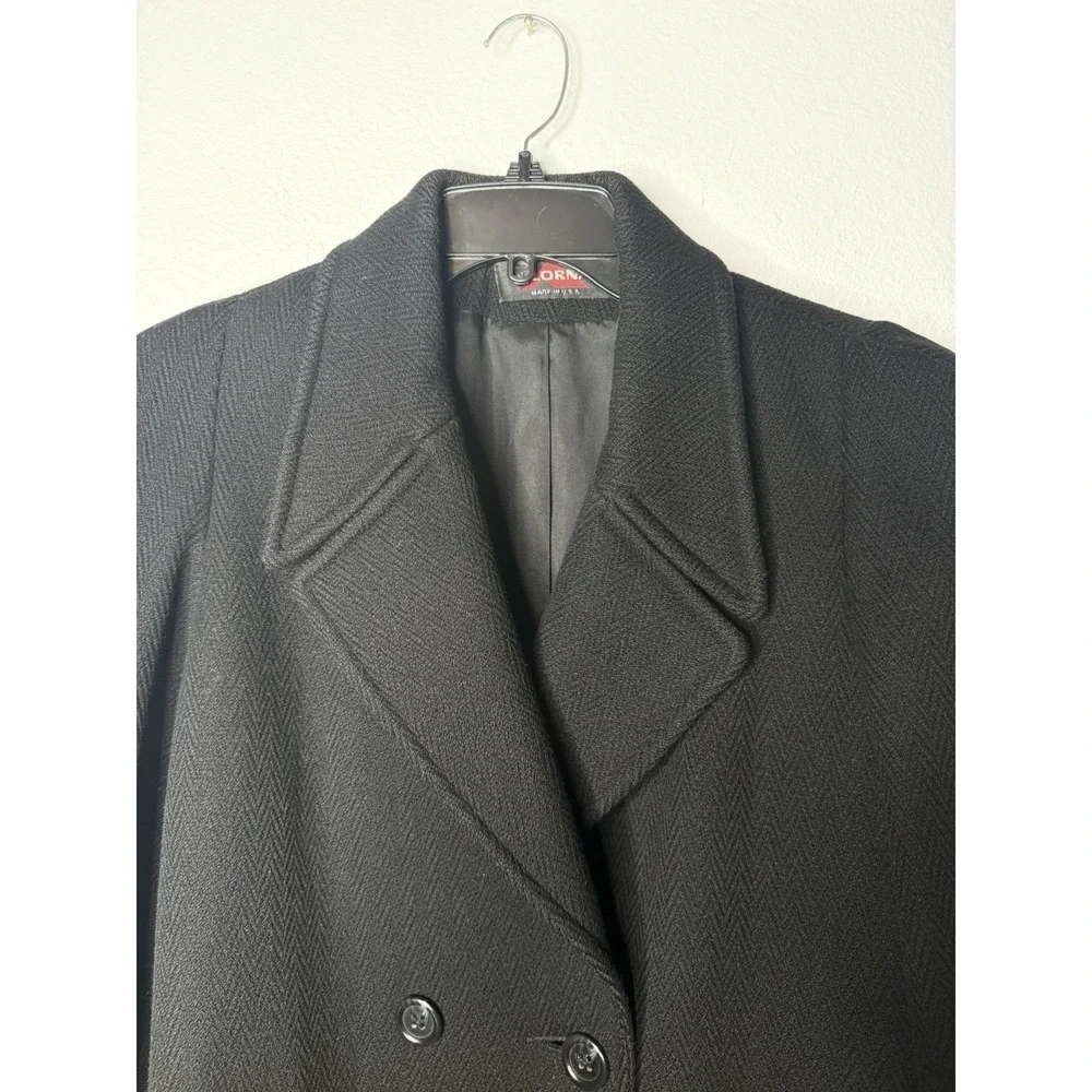 Vintage Alorna Pea Coat Large Black 80s Made In‎ USA 100% Wool Classic Luxury